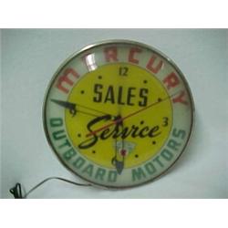 Mercury Outboard Motors electric lighted advertising clock, "Sales, Service", approximately 15" d...