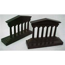 A pair of cast iron Bradley & Hubbard bookends depicting pediment over six columns on stepped bas...