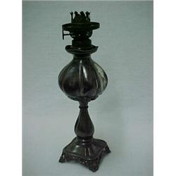 Quadruple plated oil lamp, burner marked the P & A Mfg. Co., Victor, round fluted reservoirs on s...