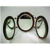 Image 3 : Oval triple shaving mirror, three oval beveled glass mirrors in walnut frames with hinged brass f...