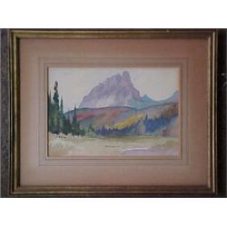 Framed watercolor, "Castle Mountain", landscape, Roland Gissing, listed Canadian 1895-1967, image...