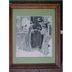 Framed watercolor, A group of elegant Victorian ladies in a room, signed W.H. Loomis 1907, listed...