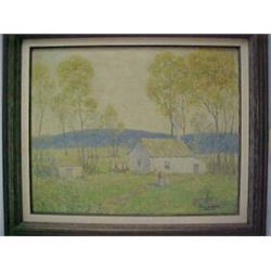 Framed oil on board, landscape with house and figures, signed Emile Walters 1925 (L.R.), listed N...
