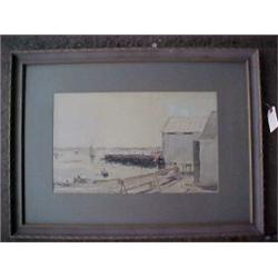 Framed watercolor, San Francisco Bay, signed D.(David) Kindleberger (L.L.), listed California art...