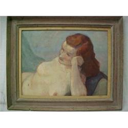 Framed oil on board, red haired nude, unsigned, measures approximately 15 1/2" X 20" Estimate...
