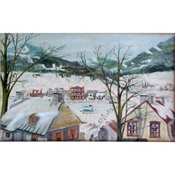 Framed watercolor, village scene by T. Linsey Crossley, Canadian 1878-1973, signed and dated 1939...