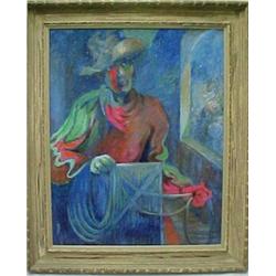 Framed portrait "Night Cowboy" signed and titled on reverse Phyllis Andre, Philadelphia artist 19...