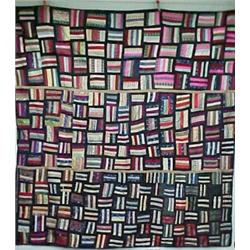 Hand stitched patchwork quilt, "Chinese Puzzle", C.1885, measures 80" x 82", some later replaceme...