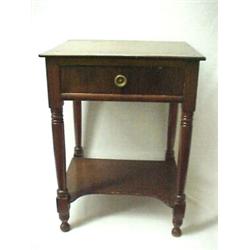 Sheraton walnut washstand, rectangular top over one drawer, turned legs, undershelf with concave...