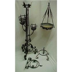 Wrought iron Victorian plant stand, with additional pieces, stand with top plant holder and three...