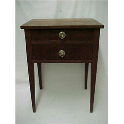 Cherry country Hepplewhite work table, rectangular top over two graduated drawers with glass knob...