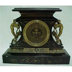 Ansonia iron cased clock  Rosalind , 12 1/4  x 15 1/4 , 5  dial, spring, C.1890, eight day, strik...