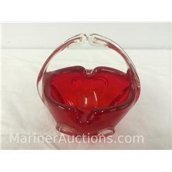 Hand blown red art glass bowl