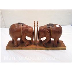 Pair of Hand Carved Teak Elephant Bookends