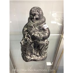 Wolf Soap Stone Sculpture (Hand Crafted in Canada) "Man, Dog and Puppy" (8" high")
