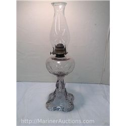 Large Antique Bullseye Pressed Glass Oil Lamp