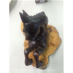 Hand Carved Solid Wood Wall Hanging Horse on Wood Base