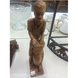 Hand Carved Solid Wood Drummer Sculpture (12" high)