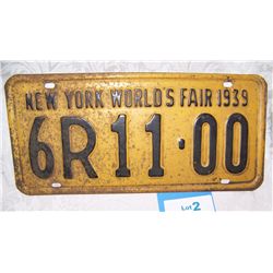 1939 NEW YORK WORLDS FAIR LICENSE PLATE