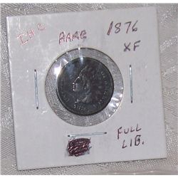 1876 INDIAN HEAD XF, FULL LIBERTY, KEY DATE