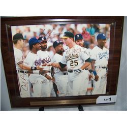 VERY RARE HAND SIGNED ALL STAR PLAQUE. SIGNED: KIRBY PUCKETT, CAL RIPKIN JR, WADE BOGGS, BO JACKSON