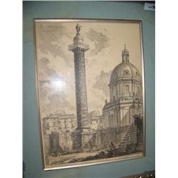 PIRANESI "COLONNA TRAGANA" ORIGINAL ANTIQUE ENGRAVING, RARE & IMPORTANT FRAMED PRINT.