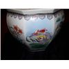 Image 2 : HAND PAINTED ASIAN PLANTER 12T X 13W WITH SCENES OF BIRDS ON OUTSIDE & KOI IN INTERIOR,