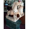 Image 1 : EXQUISITE RUNNING STALLIONS HAND CARVED MARBLE SCULPTURE (38T X 44L X 18W) ON GREEN MARBLE PLINTH