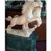Image 3 : EXQUISITE RUNNING STALLIONS HAND CARVED MARBLE SCULPTURE (38T X 44L X 18W) ON GREEN MARBLE PLINTH
