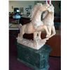 Image 6 : EXQUISITE RUNNING STALLIONS HAND CARVED MARBLE SCULPTURE (38T X 44L X 18W) ON GREEN MARBLE PLINTH