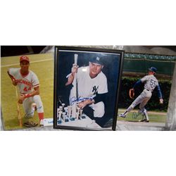 LOT OF (3) SIGNED BASEBALL PICTURES INCLUDING JOHNNY MIZE, ORAL HERSCHIER, ERIC DAVIS