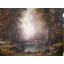 GORGEOUS ORIGINIAL OIL ON CANVAS SIGNED VINTAGE LANDSCAPE PAINTING