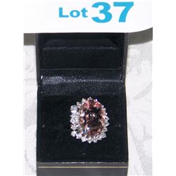 EXQUISITE PINK 21 CT PINK SAPPHIRE & DIAMOND LADIES 14KT RING WEIGHING A TOTAL OF 8.9 GRAMS