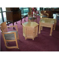 GORGEOUS, LIKE NEW SIX PIECE THOMASVILLE BLOND WOOD FURNITURE SET, INCLU: (3) TABLES & (3) CHAIRS