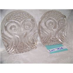 PAIR OF VINTAGE GLASS OWL BOOK ENDS