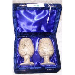 PAIR OF FOSSIL GOBLETS IN PRESENTATION BLUE CASE