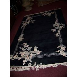 STYLISH BLACK & WHITE WOVEN LARGE AREA RUG, WITH FLORAL PATTERN 68IN X 9FT