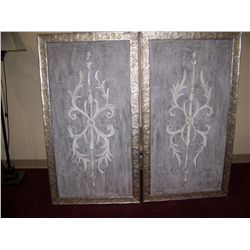 PAIR OF LARGE, MATCHING SILVER FRAMED DECORATIVE PICTURES  53T X 29W