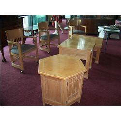 GORGEOUS, LIKE NEW SIX PIECE THOMASVILLE BLOND WOOD FURNITURE SET, INCLU: (3) TABLES & (3) CHAIRS