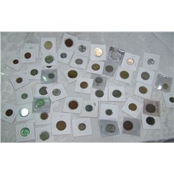 LOT OF (60+) UNINSPECTED U.S & FORIEGN COINS, MANY VINTAGE DATES, SOME SILVER RARE DATES