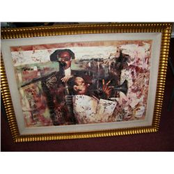 "JAZZ" GORGEOUS ORIGINAL MIXED MEDIA PAINTING ON BOARD, CUSTOM FRAMED