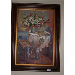  THE ARTIST'S STUDIO  ORIGINAL OIL ON CANVAS, GALLERY FRAMED PAINTING