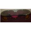 Image 3 : UNIQUE GLASS TOP COFFEE TABLE W/ (3) RED UPHOLSTERED MINI-STOOLS