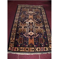 GORGEOUS HAND WOVEN TURKOMAN WOOL RUG, 80L X 48W  WITH BEAUTIFUL COLORS & PATTERN