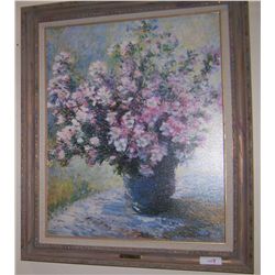 CLAUDE MONET 1840-1926 "VASE OF FLOWERS" CUSTOM FRAMED ARTOGRAPH ON CANVAS,