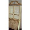 Image 2 : ANTIQUE REFURBISHED CREAM COLOR & CHECKERED CURIO CABINET W/ KEY