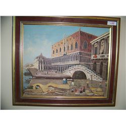 C. FERRARI   VENICE  VINTAGE OIL ON CANVAS ORIGINAL PAINTING, CUSTOM FRAMED