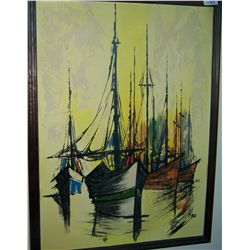 RYAN ORIGINAL MID-CENTURY MODERN STYLE PAINTING ON BOARD. NICELY FRAMED