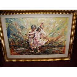 FLAMENCO" ORIGINAL MIXED MEDIA, CUSTOM FRAMED PAINTING ON BOARD