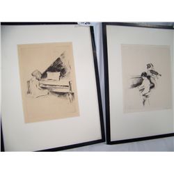 MARGERY RYERSON PAIR OF VERY RARE ANTIQUE,  DRYPOINT FRAMED ETCHINGS. SIGNED